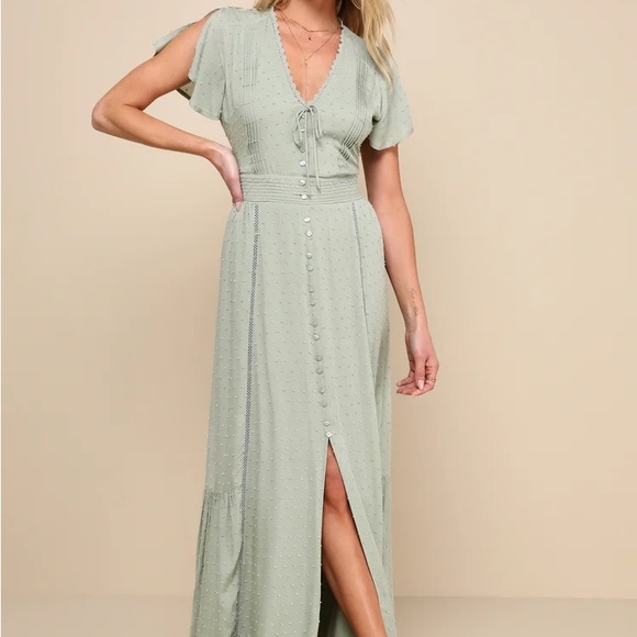 Lulus | Dresses | Lulus Sage Green Swiss Dot Dress S | Poshmark
